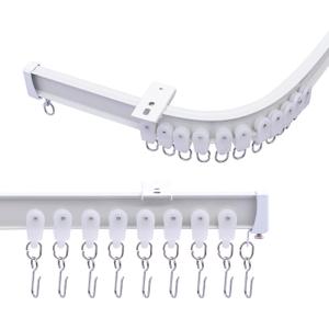 MaKefeile Ceiling Curtains Track System, Flexible & Bendable Curtain Tracks for Ceiling Mount, Heavy Duty Aluminum Sliding Room Divider Track Rail with Hooks for Living Room, RV, Office, White, 21ft