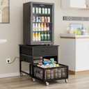 VOWNER Mini Fridge Stand with Storage, Heavy Duty Small Refrigerator Stand Cart with Power Outlets, with Drawer and Lockable Wheels, 19.7x19.7in Tabletop for Dorm Apartment Office, Black