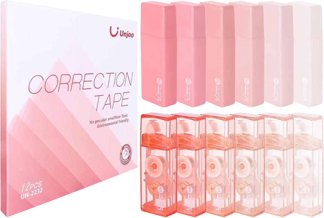 2 x White Correction Tape, Easy To Use Cute Applicator for Instant Corrections, For school, Office Workers (Gradient Pink, 5M/196" x 0.2",12pack)
