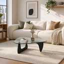 EASYSOUL Modern Glass Coffee Table, 32.68" D x 22.44" W x 15.75" H, Abstract Round Tea Tables for Living Room Home Office Industrial Cocktail Tables (Black-Clear Glass, 32.68")