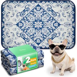FXW Washable Pee Pads for Dogs, Leak-Proof & Non-Slip, Specifically Designed for 36inch Cages, 23" x 35" Rectangle, Mandala Blue, 2 Packs