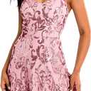 Women's Sequin Dress Spaghetti Straps Sparkly A Line Swing Party Nightclub Dance Mini Dress Above Knee Length, XL