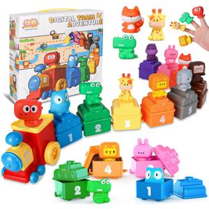 Learning Toy for Toddlers 2-4Years Old, Counting, Matching & Sorting Montessori Farm Train Toys Including 9 Animals and 1 Trainman Soft Rubber Car Toy Christmas Birthday Gift for Baby Boys Girls