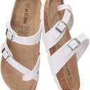 KIDMI Women's Cork Footbed Sandals with Toe Loop, Comfortable Summer Slip-On Slides with Adjustable Buckle Size 40