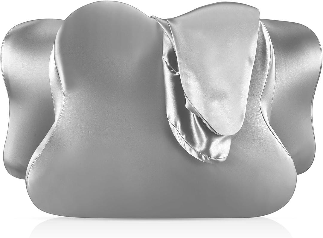 Cervical Neck Pillowcase (Only Pillowcase) Satin Pillow Cover with Zipper Ergonomic Contour Pillow Cover for Side Back Stomach Sleepers(Gray,Queen Size)