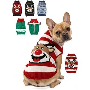 Dog Christmas Sweater, Soft Warm Pet Clothes Coat for Small Medium Large Dogs and Cats Boy Girl, Fall Cozy Holiday Turtleneck Knitting Collar Pullover Pup Outfit Costume for Thanksgiving New Year (Red White Strip) XXL