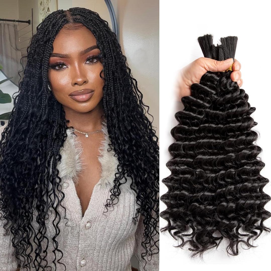 Deep Wave Bulk Braiding Hair 18 Inch Curly Braiding Hair for Boho Braids 4 Packs 200g Ocean Wave Crochet Hair for Black Women Synthetic Boho Hair Extensions (#1B)
