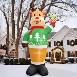 10 FT Christmas Inflatable Outdoor Decoration, Standing Reindeer Christmas Decor with Built-in LED Lights, Blow Up Christmas Decorations Outdoor Christmas Blow Ups for Lawn Garden Decor