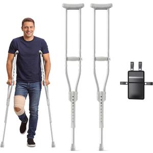 Aluminum Crutches for Adults & Seniors, Adjustable Crutches for Walking, Comfortable Lightweight Crutch with Underarm Pad & Crutch Bag & Hand Grip, 300 LB Weight Capacity, Fitting 5'8"-6'6", 1 Pair