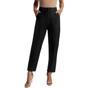 NIMIN Womens Work Dress Business Casual Pants High Waisted Office Trousers Straight Leg Ankle Slacks Pockets 2025 Summer Outfits Black Large