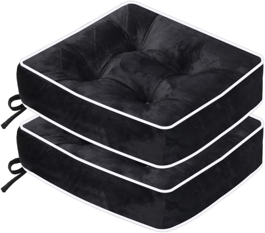 ERWUDEling Set of 2 Tufted Waterproof Outdoor Chair Cushions - 19x19x5 inchThick Patio Seat Pads with Ties for Lawn, Wicker & Garden Furniture,Black