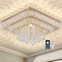 COCOSTAR Crystal Chandeliers, Modern Led Luxury Chandelier, 25" Suqare Flush Mount Chandelier Ceiling Light, Chandeliers for Dining Room, Living Room, Bedroom, Gold