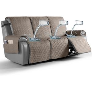 TAOCOCO 100% Waterproof Recliner Cover, Non-Slip Washable Reclining Couch Cover with Elastic Leg Straps, Furniture Protector for Dogs (Taupe, 3 Seater)