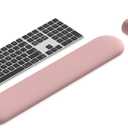 Ergonomic Wrist Rest Set for Keyboard and Mouse | Cooling Gel & Slow-Rebound Memory Foam Palm Support Pad | Luxe Leather, Minimalist, Non-Slip PU Base for Office, Laptop & Gaming (01Pink)