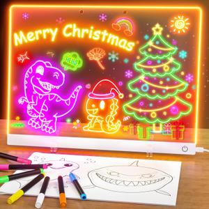 Acrylic Dry Erase Board with Light, 13.7"X10" 6-Color Neon Glow Memo LED Light-Up Message Note Lumiboard with Stand as Night Light for Room/Store/Office/Festival/Gift, Touch Control, 7 Markers (White)