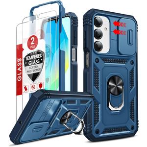 LeYi for Samsung Galaxy A17/16-5G Phone Case: Galaxy A17 Screen Protector Tempered Glass X 2 with Samsung A16 5G Case, Kickstand Heavy Duty Shockproof para Cell Phone Cover Galaxy A16 5G, Blue