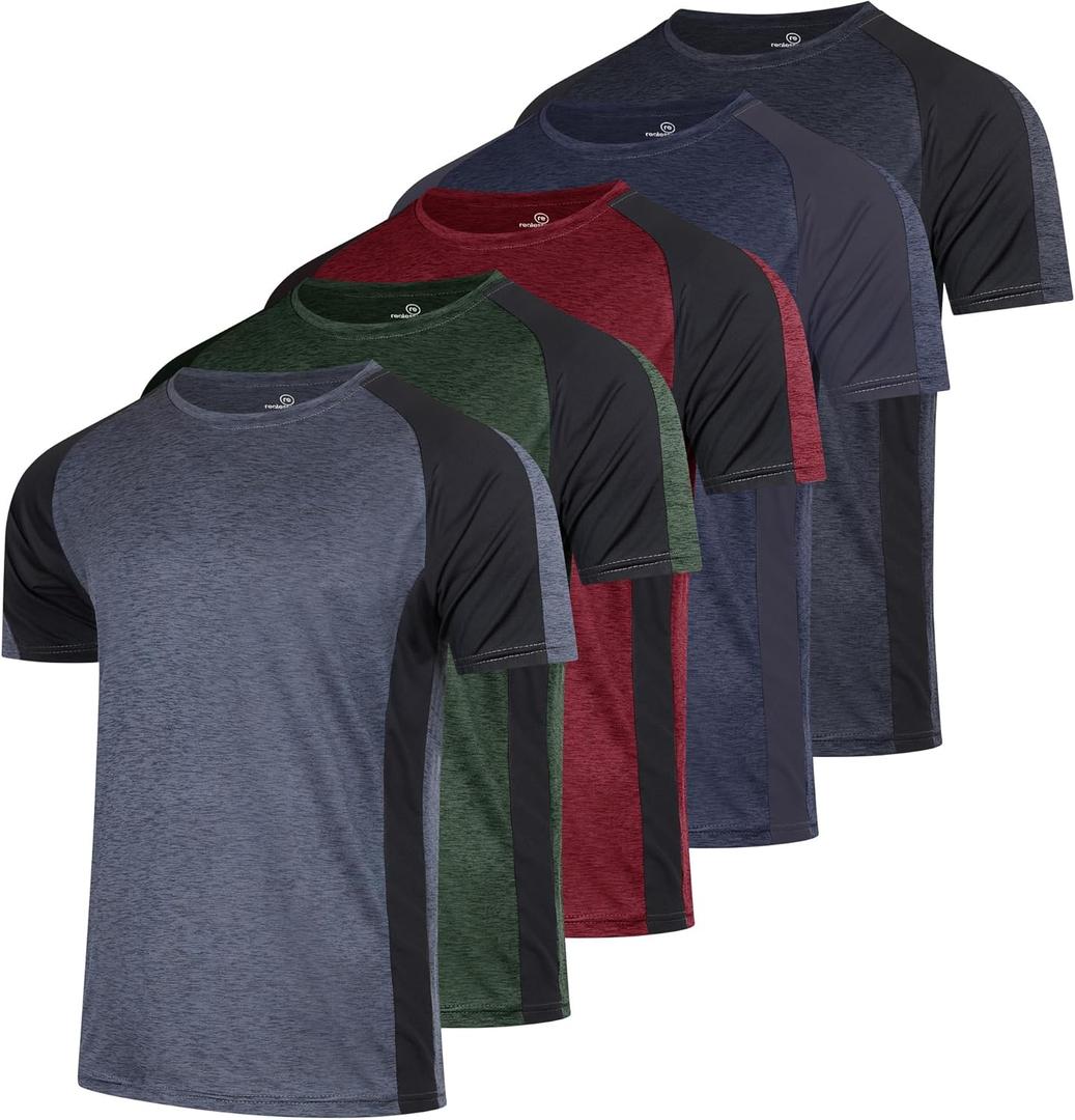 Real Essentials 5 Pack: Youth Dry-Fit Wicking Active Athletic Performance Short Sleeve T-Shirt Boys & Girls Shirts (Medium)