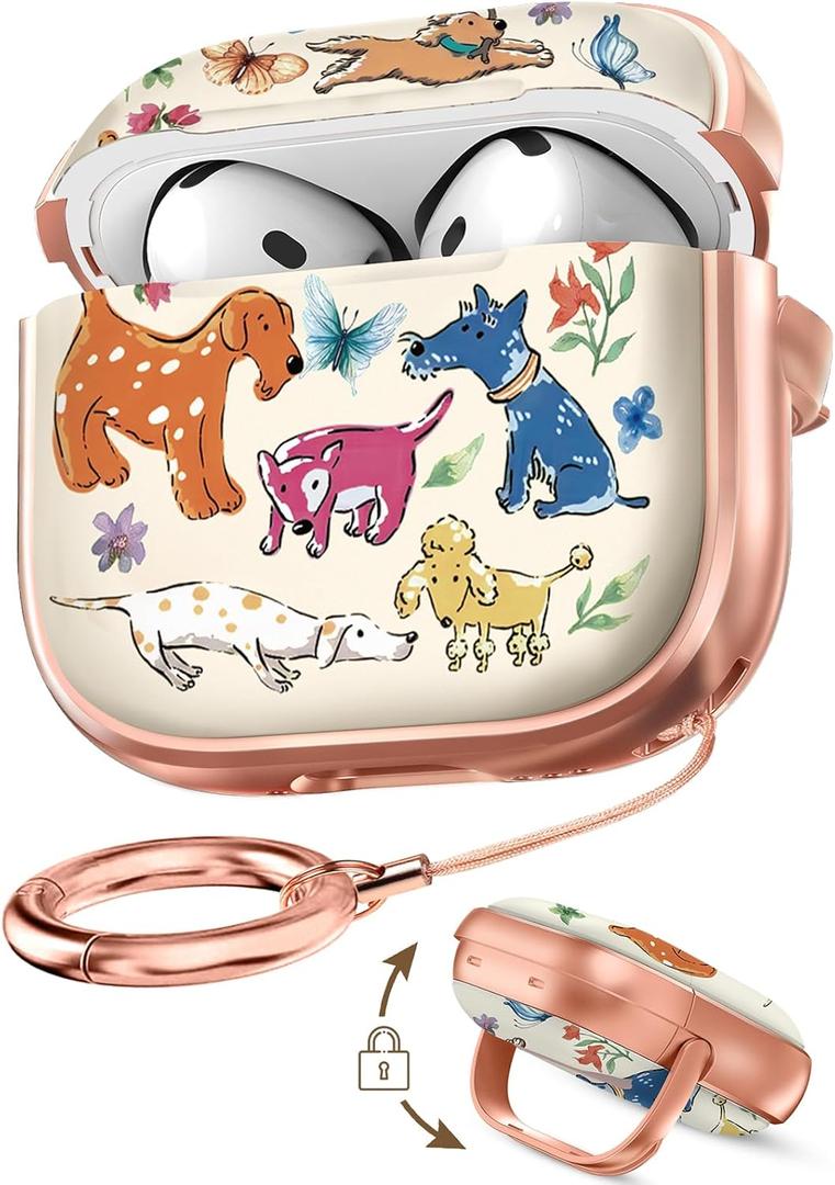 Coralogo for AirPods 4 Case with Safety Lock - Cute Cartoon for Women Girls Fashion Stylish Dogs Pattern Design Kawaii Girly Girlish Hard Protective Cover for AirPods 4th Generation 2024