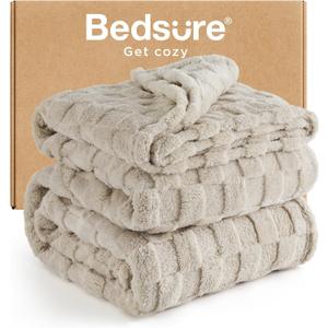 Bedsure GentleSoft Blankets Queen Size for Bed - Super Soft Cozy Blanket for Kids Girls, Large Fuzzy Fleece Throw for Bedroom Decor, Neutral, 90x90 Inches