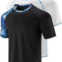 2-Pack Men's UV Short Sleeve Swim Shirts Loose Fit Rash Guards (3X-Large, White/Printed Black)