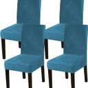 Turquoize Velvet Chair Covers for Dining Room Blue Dining Chair Slipcovers Set of 4 Parsons Dining Room Chair Covers Stretch Removable Chair Slipcovers for Home, Hotel, Banquet, (4, Peacock Blue)