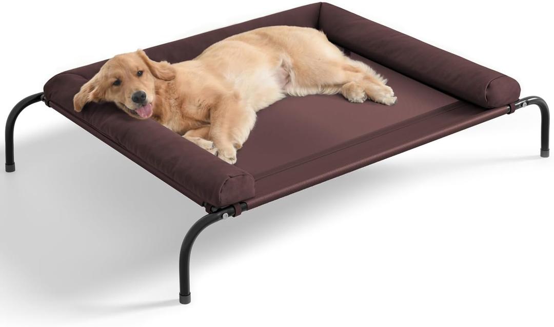 WESTERN HOME Cooling Elevated Dog Bed for Large Dogs, Outdoor Raised Dog Bed Portable Dog Cot Bed with Breathable Mesh, Chew Proof Pet Cots with Removable and Waterproof Bolster
