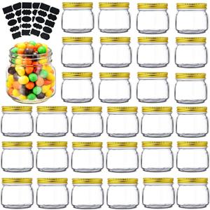 Rainforce Mason Jars 8 oz 30 Pack- Small Mason Jars With Gold Lids -1/4 Quart Canning Jars| Storage Pickling Jars For Jelly, Jam, Honey, Pickles, Spice - With 30 Chalkboard Labels