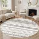 Tortania 8' Round Area Rug Living Room Rugs - Washable Large Soft Neutral Boho Moroccan Bohemian Farmhouse Rug Indoor Floor Carpet for Bedroom Under Dining Table Home Office Decor - Cream/Brown