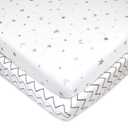 TL Care 2 Pack 100% Natural Cotton Fitted Pack and Play Sheets 39" x 27" - Soft & Breathable Pack N Play Sheets for Playard & Mini Crib Mattress, Gray Star/Gray Zigzag, for Boys & Girls