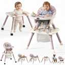 9-in-1 Convertible Baby High Chair for 6 Months to 8 Years, Grow-with-Me Highchair for Toddlers and Infants with 5-Point Safety Harness, Lockable Wheels, Adjustable Removable Tray, BPA-Free (Pink)