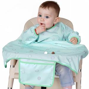 MOTEERLLU Coverall Baby Feeding Bib for Eating, Long Sleeves Bib Attaches to Highchair and Table, Anti-Dirty Weaning Bibs, Toddler Wipe Clean Waterproof for Baby Self-feedin 6-36 Months (Green sleeved)