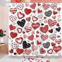 72"x72" Valentines Shower Curtain for Bathroom with 12 Hooks, Oil Painting Red Black Pink Heart Valentine's Day Shower Curtain for Bathroom Heart Decorations Romantic Waterproof Bath Set