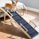 Dog Ramp for Bed with Rails, 64" Long Foldable Pet Ramp for Small Large Dogs, Dog Ramps for High Beds with Safety Side Railng, 6 Adjustable Heights 24" to 30" Up to 220LBS (Gray, 64" X 17inch)