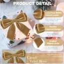 2 x 12Pcs Velvet Bows for Christmas Tree, Light Brown Bows Christmas Decorations with Twist Tie, Bulk Velvet Vintage Ornaments for Wreath Garland Gift Wrapping Wedding Champagne Parties Decor, 6*6in (Kahki)