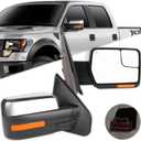 Towing Mirrors Fit for 2004-2014 For Ford for F150 Tow Mirrors with Power Control Heated Turn Signal Puddle Light Chrome Metallic Finish 1 Pair of Mirrors Left Side and Right Side