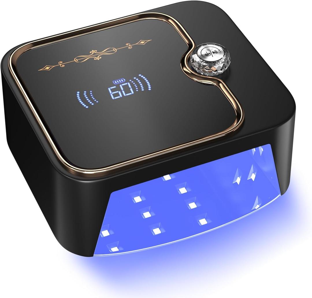 288W Cordless Nail Lamp, Rechargeable UV Light for Gel Nails with Unique Knob & Full LCD Display Screen, Portable Wireless UV LED Nail Lamp, Fast Curing Gel Nail Polish for Salon & Home Use