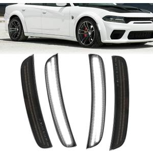 ROCCS 4PCS LED White Side Marker Lights Compatible with Dodge Charger SRT Hellcat Scat Pack 2015-2023 Front Rear Bumper Turn Signal Light,OEM part number 68214405AA/68214404AA/68214127AA,Smoked Lens