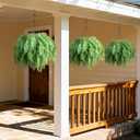 Artificial Hanging Plants Outdoor, UV Resistant Fake Fern Faux Greenery for Outside Planter Patio Home Garden Decor (5 Branches&1 Basket)