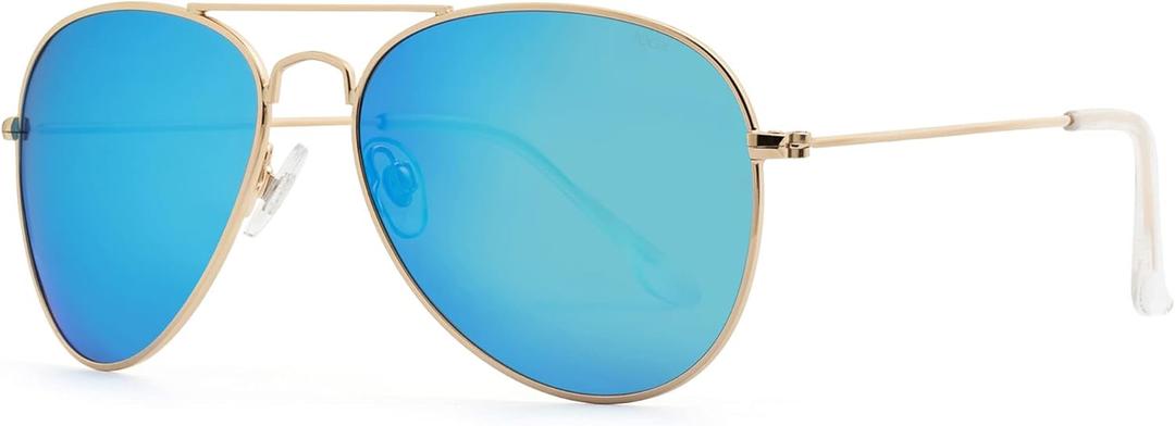 JOOX Polarized Aviator Sunglasses for Women Men, UV400 Protection Lens and Lightweight Metal Pilot Frame (Shiny Gold/Blue Mirror)