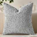 Allorry Decorative Couch Throw Pillow Covers 24x24 Blue Striped Soft Wool Pillow Covers Neutral Textured Boho Cushion Covers for Modern Farmhouse Sofa Bedroom Living Room Decor SY011-C24