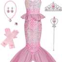 Princess Dress Up Little Girls Mermaid Costume Toddler Mermaid Dress Halloween Costumes for Girls Size 5-6Y