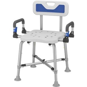 Shower Chair for Seniros Elderly Handicap Disabled or Bariatric Adults with Arms and Back, Bench Seat for Inside Shower stall and Bathroom Bath Tub Seats Adjustable Stool Heavy Duty 500 lbs sit Chairs (Large White -Shower Chair with X-shaped)