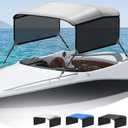 KAKIT 3 4 Bow Bimini Top Replacement Cover, 900D Oxford Bimini Tops for Boats with 2 Mesh Sidewalls, 2 Straps and Storage Boot Easy Install Zipper Closure, Replacement Boat Canopy Sun Shade No Frame (Gray)