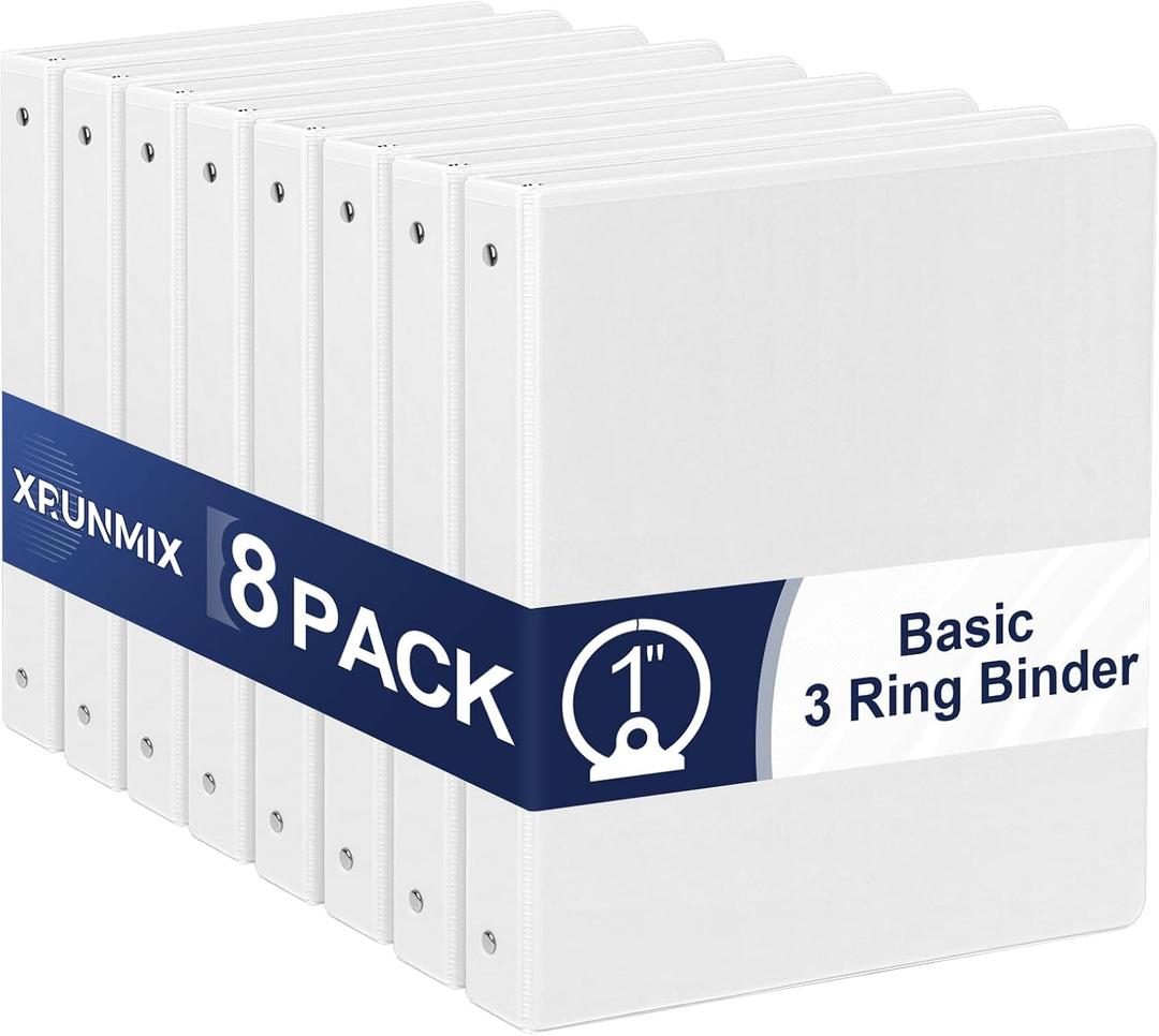 1-Inch 3-Ring-Binder with Pockets, 1'' Basic Binders 1-inch View Round Binders Holds 200 Sheets US Letter Size 8.5'' x 11'' - Bundle Packs Perfect for Home, Office, and School (1-inch)
