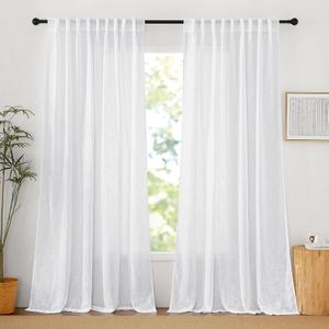 RYB HOME White Curtains & Drapes - Linen Textured Semi Sheer Curtains Privacy Panels for Living Room Bedroom Dining Patio Door Large Window Decor, W 70 x L 108, 2 Pcs