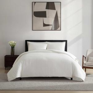 Vera Wang - Queen Comforter Set, Naturally Soft Cotton Bedding w/Matching Pillowcases, Crisp & Smooth w/a Lightweight Feel, 3 Piece Bed Set (Threaded Basketweave White)