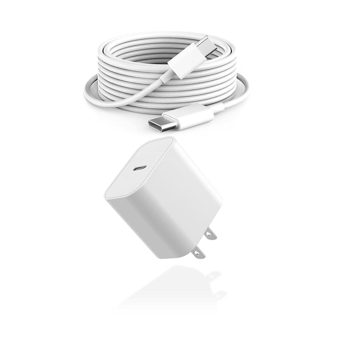 10ft Cable for Apple iPhone 16 15 Pro Max Charger Fast Charging iPad AirPods 4 (USB-C), 20w Type C Blcok 10-ft Long USB C to C Cord White 1Pack