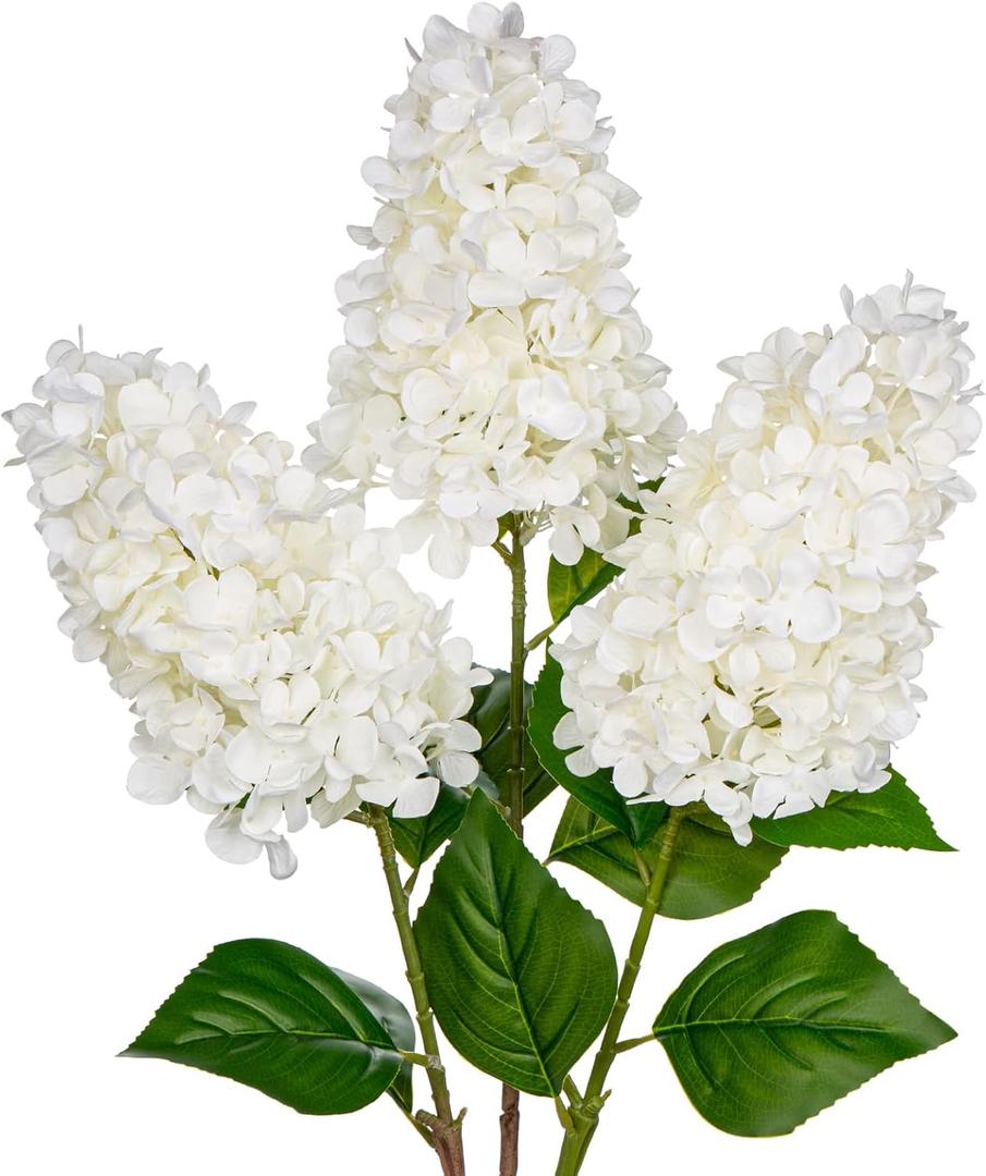 3PCS Fake Flowers Hydrangea Artificial Flowers 28" Long Stem White Faux Flowers for Vase, Real Touch Silk Flowers Dcor for Floral Arrangement Home Farmhouse Office Hotel Decoration