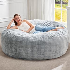 Hobestluk Bean Bag Chairs Giant Beanbag Chair with Filler, Memory Foam Bean Bags with Fluffy & Machine Washable Cover, Bean Bag Chairs for Aduts for Living Room, Bedroom (Grey, 5FT - 50 x 50 x 24)