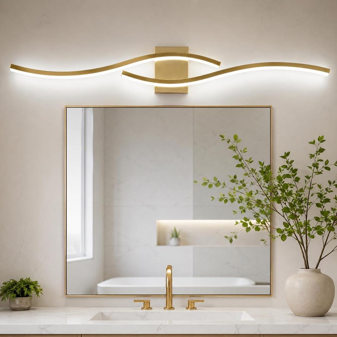 Modern Vanity Lights Dimmable Bathroom Light Fixtures Over Mirror Bathroom LED Vanity Light for Bathroom Living Room (Gold,39.37Inch,5500K)